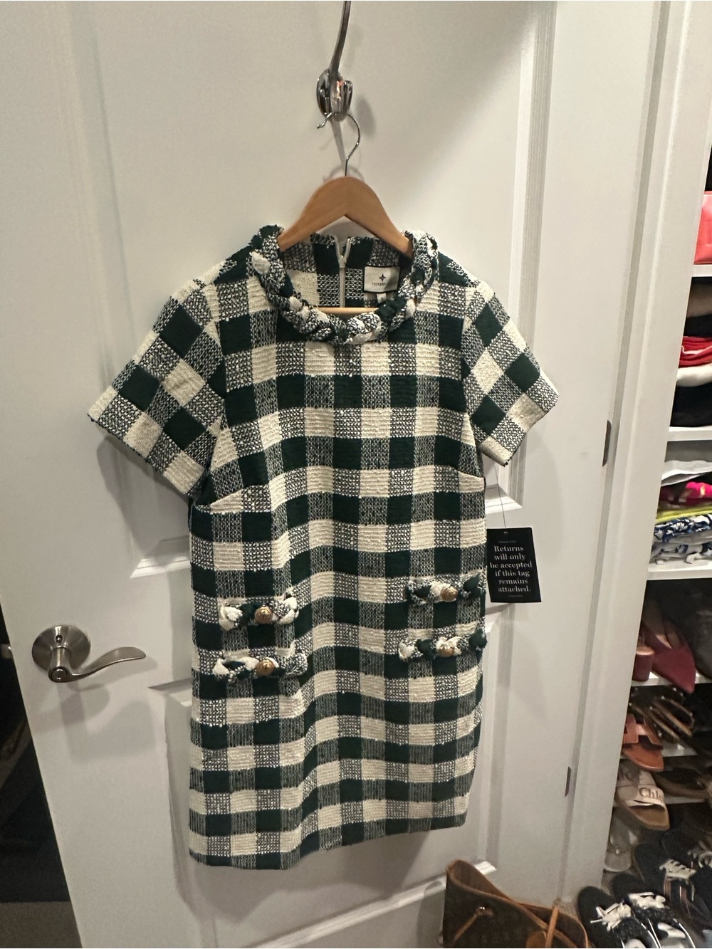 Tuckernuck Moss Green Gingham Tweed Jackie Dress - Picture 2 of 2